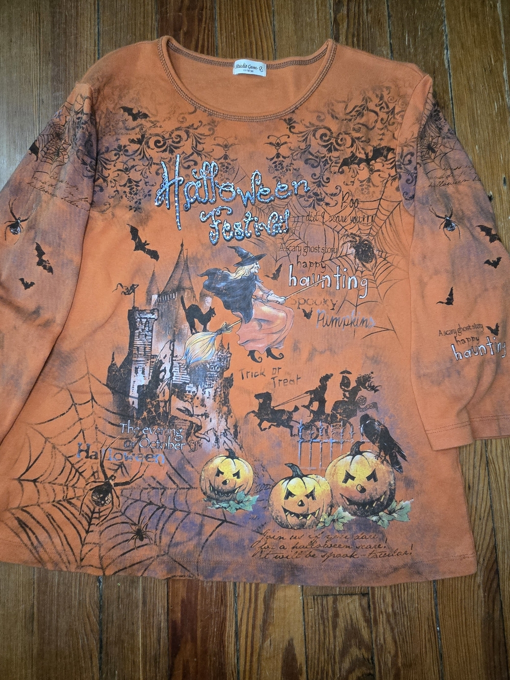 Vtg Y2k Studio Gem Halloween Embellished Euro Witch Fairy Artsy Whimsygoth Shirt
